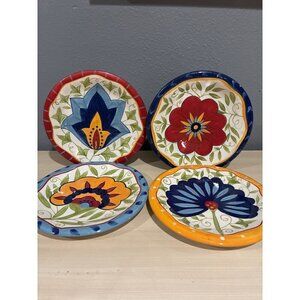 Pier 1 set of four 8 1/4" plates with a pretty hand painted Mex flowers design